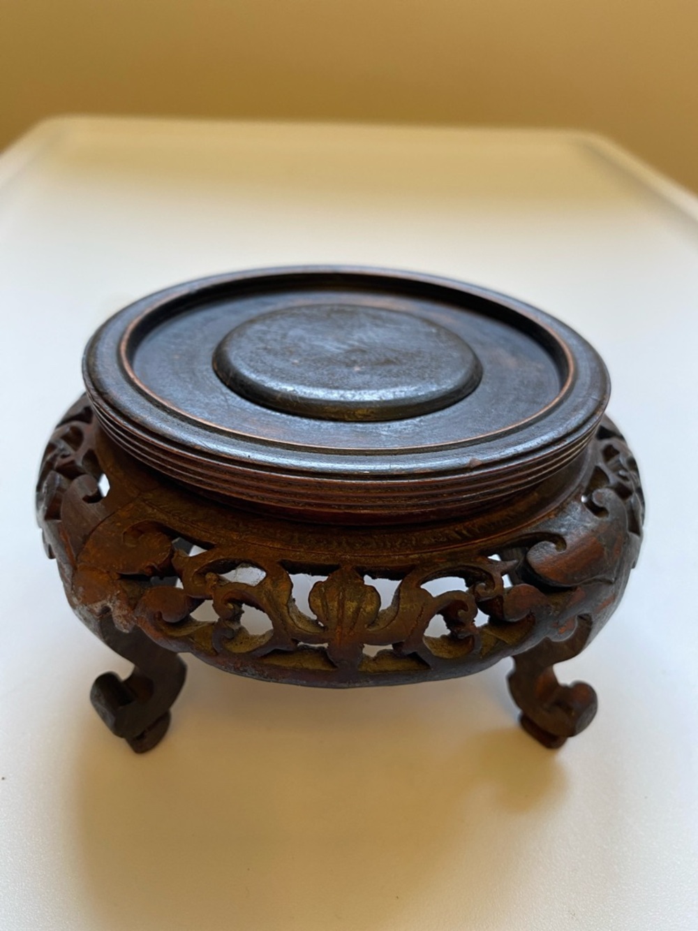 Vintage Chinese Carved Wood Round Display Stand Top Inner Rim 3 1/8" W - #15